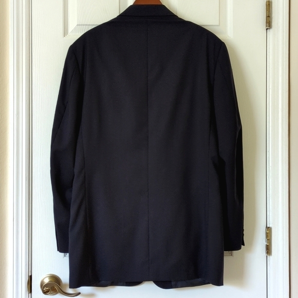 Oscar de la Renta Classic 100% Wool Preppy Blazer Jacket Dark Navy Blue 40L - Picture 13 of 14